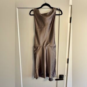 Zara Taupe Backless Satin Midi Dress